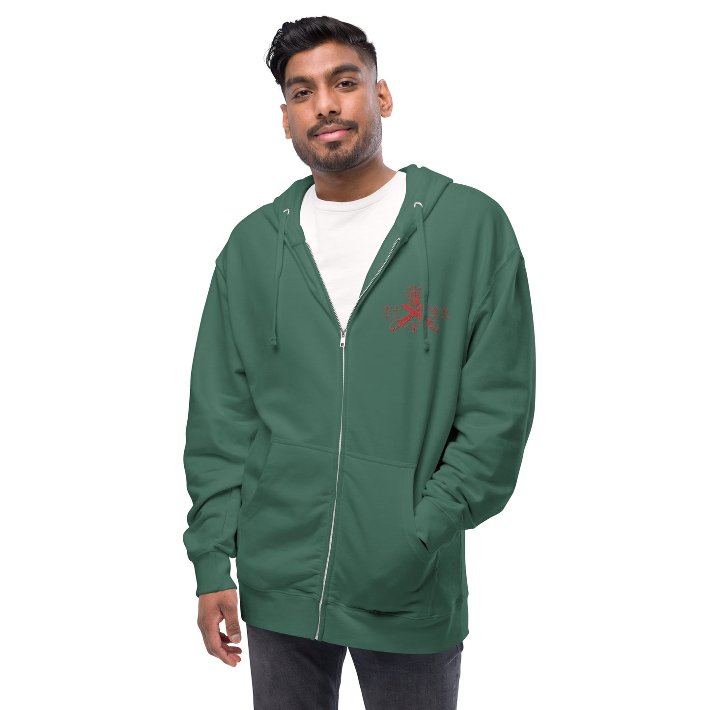 Unisex embroidered fleece zip up hoodie