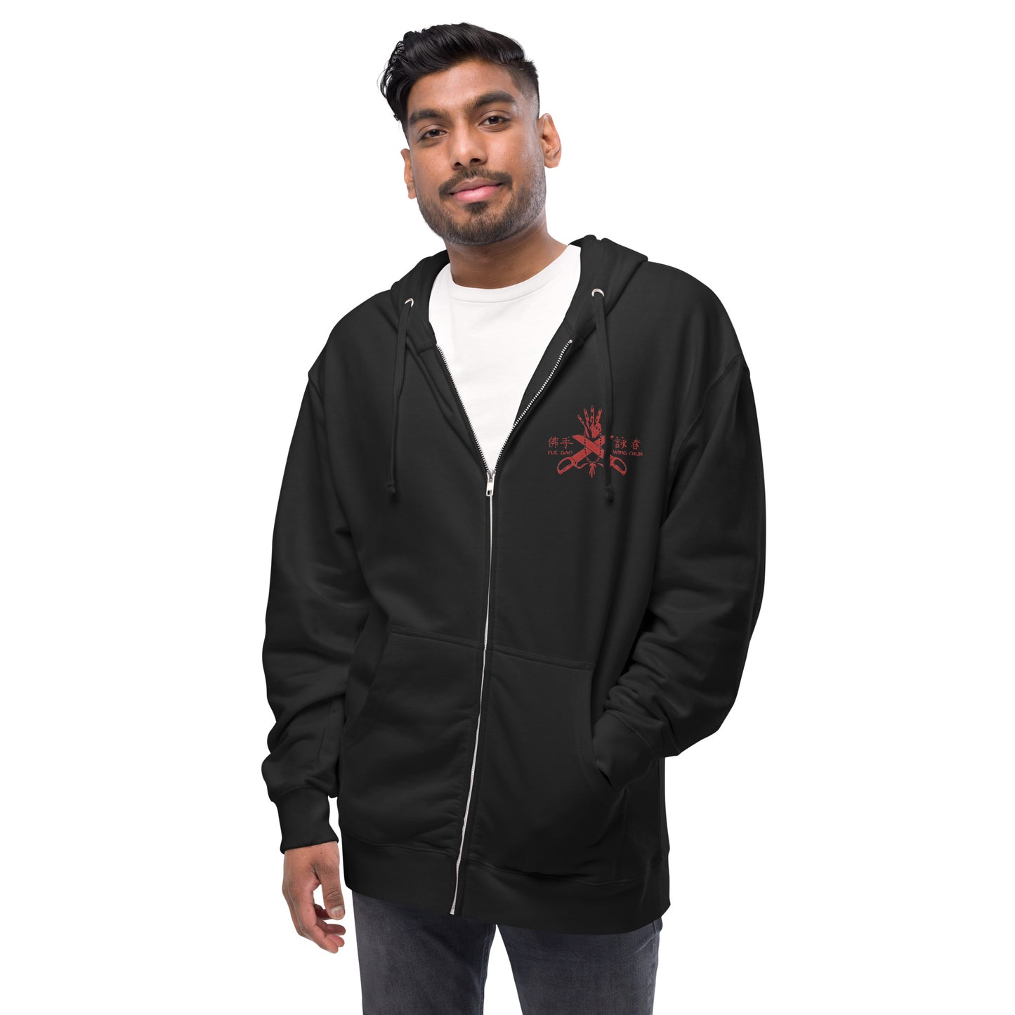 Unisex embroidered fleece zip up hoodie